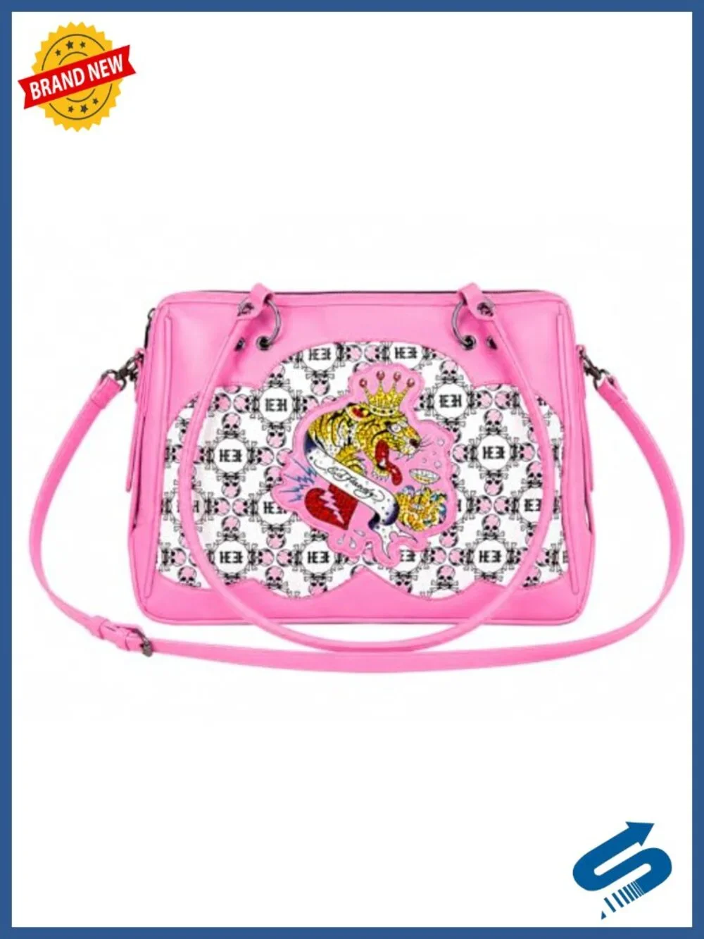ED HARDY Tattoo Print Faux Leather Satchel Crossbody Bag